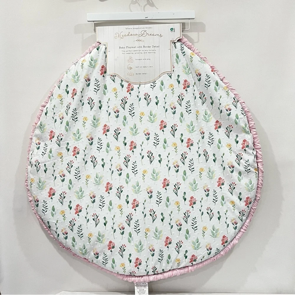 Meadow Dreams Baby Playmat with Border Round White/Pink Amelia Floral 36